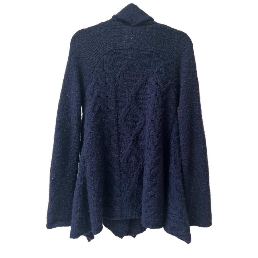 Free People Far Away Cable Knit Cardigan Womens Size M Blue Shawl Collar - Picture 11 of 13